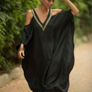 Cold Shoulder Deep V Caftan Maxi Dress